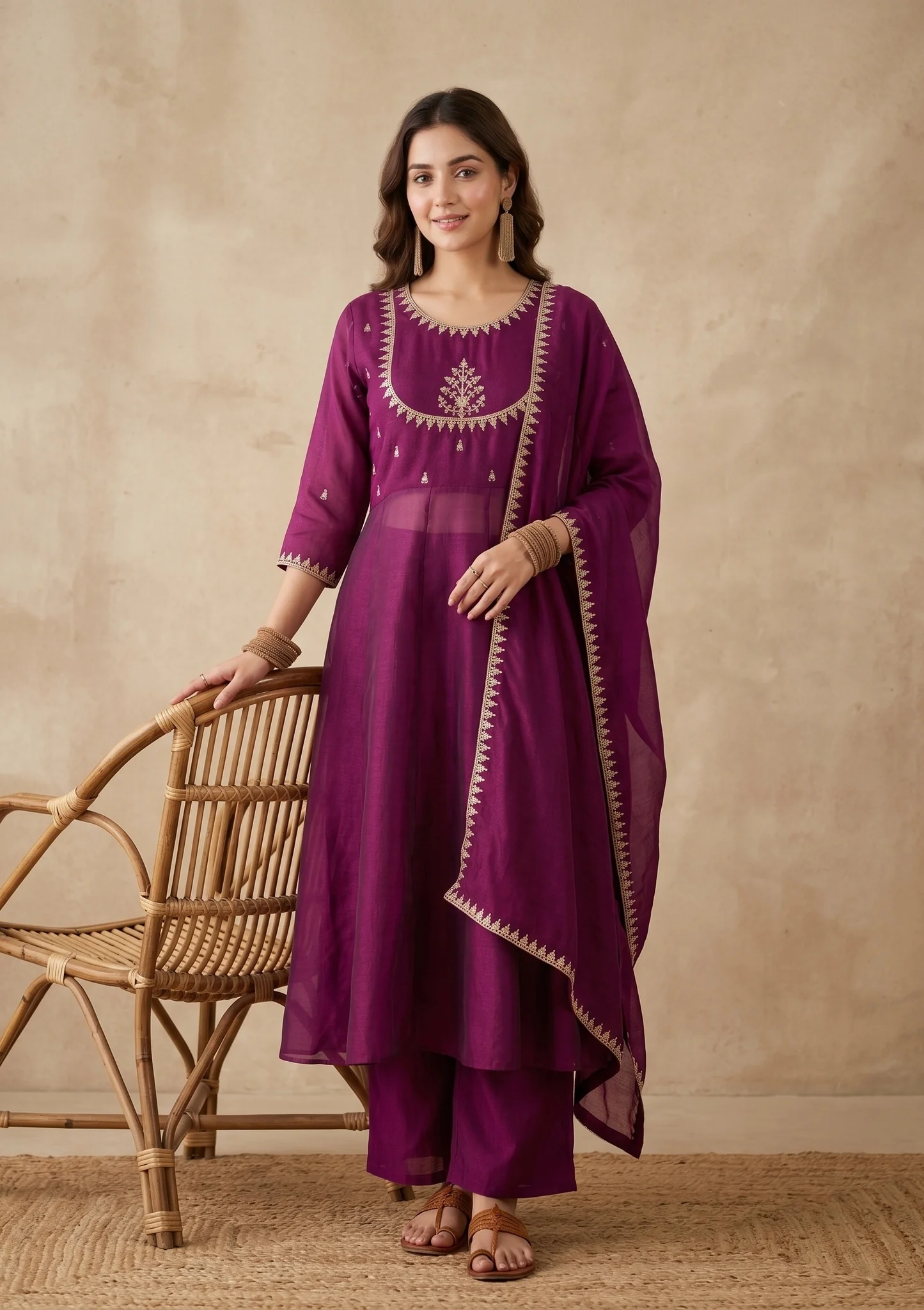 Purple Zariwork (Gold) Soft Raw Silk Readymade Salwar Suit
